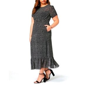 BETSEY JOHNSON Polka Dot RUCHED SLEEVES RUFFLE-HEM MAXI DRESS, PLUS SIZE 16